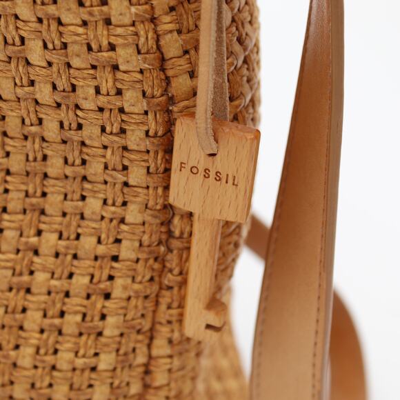 Fossil Crossbody Bag Y2K Woven Straw Tan Leather Strap Vintage Shoulder Purse - Picture 4 of 13